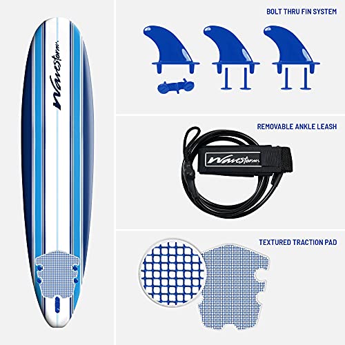 WaveStorm 8ft Foam Surfboard with Fins & Accessories - Beginner Friendly