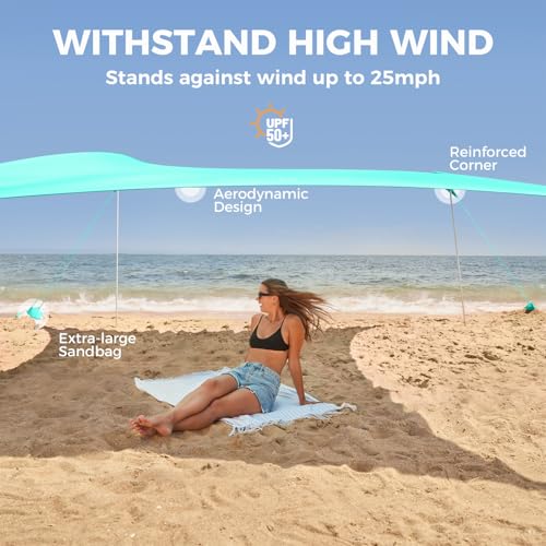 WEKAPO Beach Tent Sun Shelter - Easy Setup Canopy with Reinforced Poles