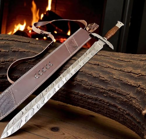 Exotic Wilson Roy Custom Damascus Steel Celtic Sword 32-Inch Camping Sword