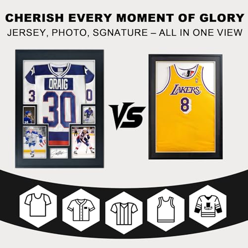 Large Sport Jersey Shadow Box Frame with UV Protection & Photo Slots - Aluminum