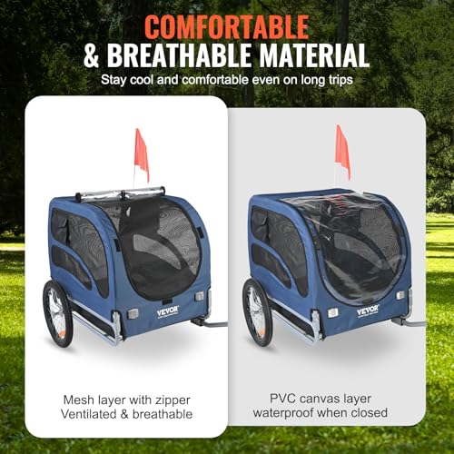 VEVOR Blue Dog Bike Trailer Supports 100 lbs Pet Bicycle Carrier Folding Frame