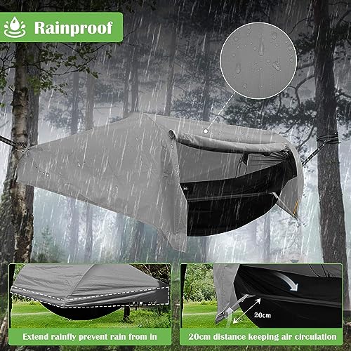 WintMing Grey 3-in-1 Camping Hammock Tent with Mosquito Net & Rain Fly Cover, 440lbs Load