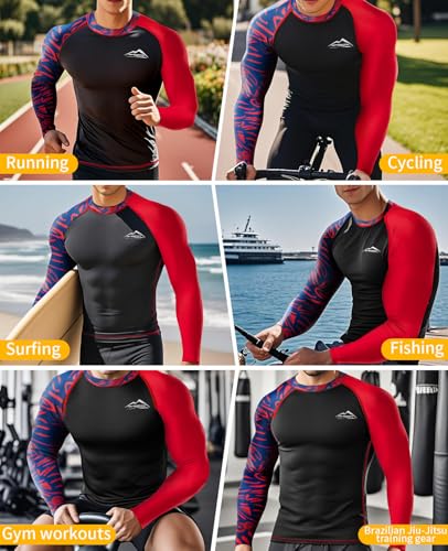 X-Large Men's UPF 50+ Long Sleeve Rash Guard Compression Athletic Shirt