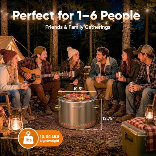 GOLABS FP1 Smokeless Portable Fire Pit 19.5-inch Stainless Steel Camping Fireplace