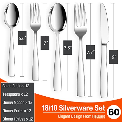 HaWare Classic Handle 60-Piece Stainless Steel Flatware Set for 12