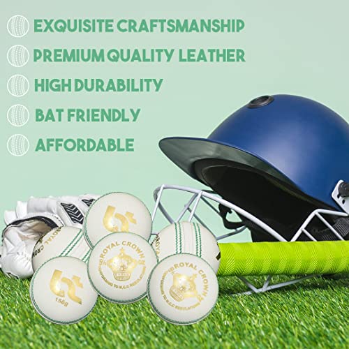 White Cricket Balls Pack of 6 - Genuine Leather, Professional Match-Grade