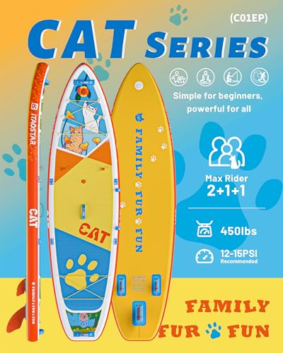 iTAOSTAR Joyful Voyagers Inflatable Stand Up Paddle Board with Full Accessories (Yellow Pets Edition)