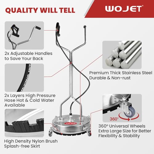 WOJET 20 Inch Commercial Pressure Washer Surface Cleaner 4500PSI with Wheels