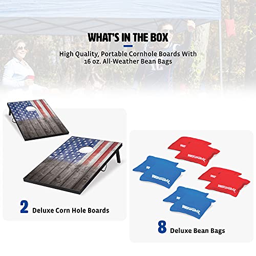 Wild Sports Stars & Stripes Cornhole Board Set with American Flag Fade Design, 2 Boards & 8 Bean Bags