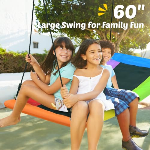 60-Inch Saucer Swing Set with Stand - Rainbow Swing, 440LBS Capacity, Black Frame