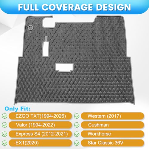 iLSKW Golf Cart Floor Mat for EZGO TXT 1994-Up with Gray Trim, 3/10" Rubber
