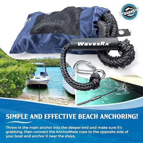 WAVESRX AnchorMate Bungee Dock Line 14-50 ft Black for Boats, Kayaks & PWC
