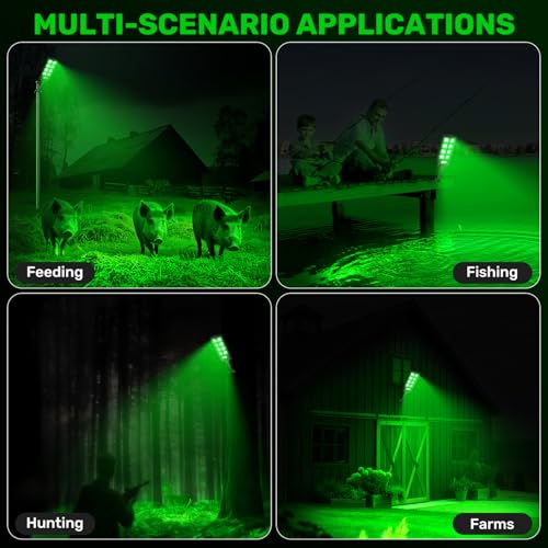 Solar Hog Lights for Night Hunting - 12000LM Green Outdoor Light with Remote, Waterproof Motion Sensor, 4-Pack