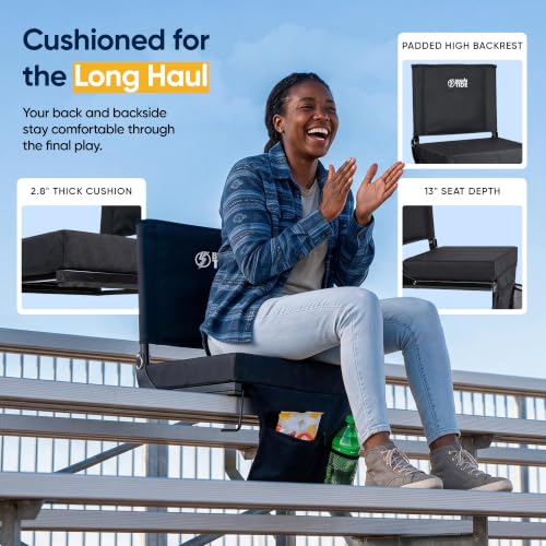 BRAWNTIDE Black Compact Premium Stadium Seat 2-Pack - Long Bleacher Comfort