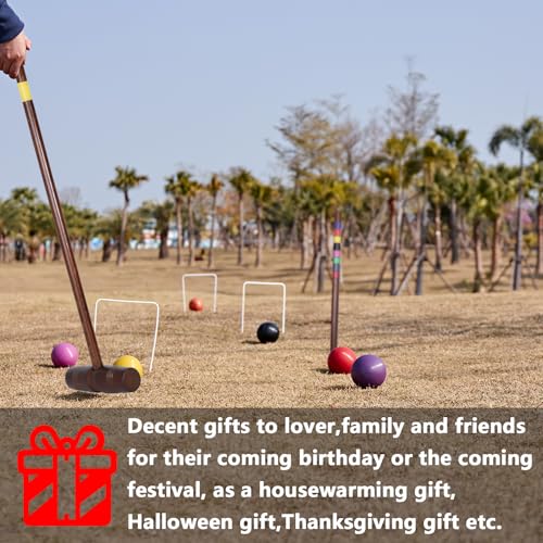 SpeedArmis Antique Finish 28In & 32In Croquet Set with Rubber Wood Mallets - Family Lawn Game