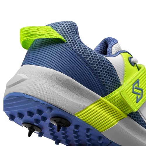 SOLM8 S60Pro Cricket Shoes Blue Lime - Men's Replaceable Metal Spikes, FlexSkin Upper, Secure Strap, Ultralight Cushioning