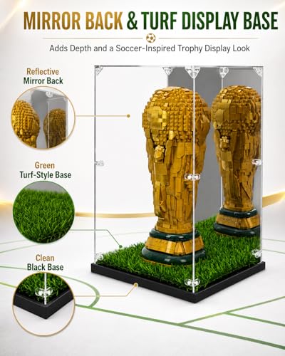 Acrylic Display Case for LEGO 43020 FIFA World Cup Trophy - 10.6 x 10.6 x 16.9 inches, Mirror Back & Turf Base