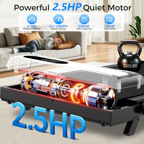 NXSCI Black Foldable Under Desk Treadmill with 8% Incline, 2.5HP Quiet Motor & Remote Control