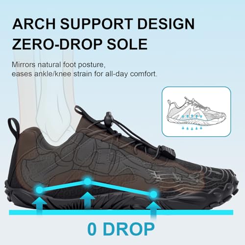 ELETON Water Shoes Men Women Hiking Wide Toe Zero Drop Black 8 Women / 6.5 Men