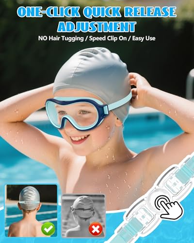 Kids Swim Goggles Anti-Fog UV Wide Vision Waterproof No Leak - Blue Green & Cyan Blue