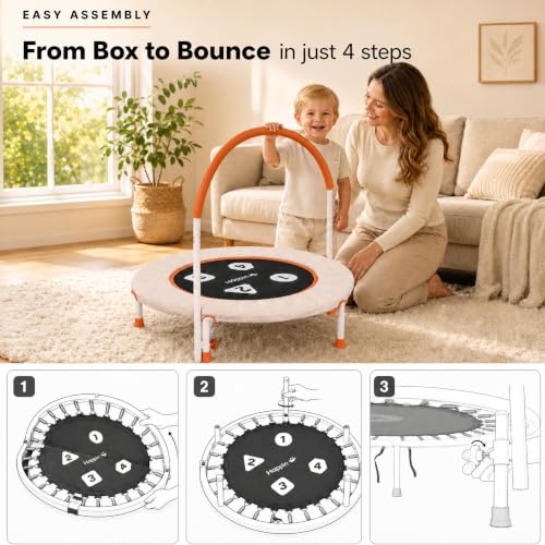Happin 36-Inch Foldable Toddler Trampoline with Handlebar - Beige & Orange