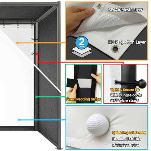 Diandian 10 x 8 ft Golf Simulator Enclosure Kit with 4K-Ready Impact Screen