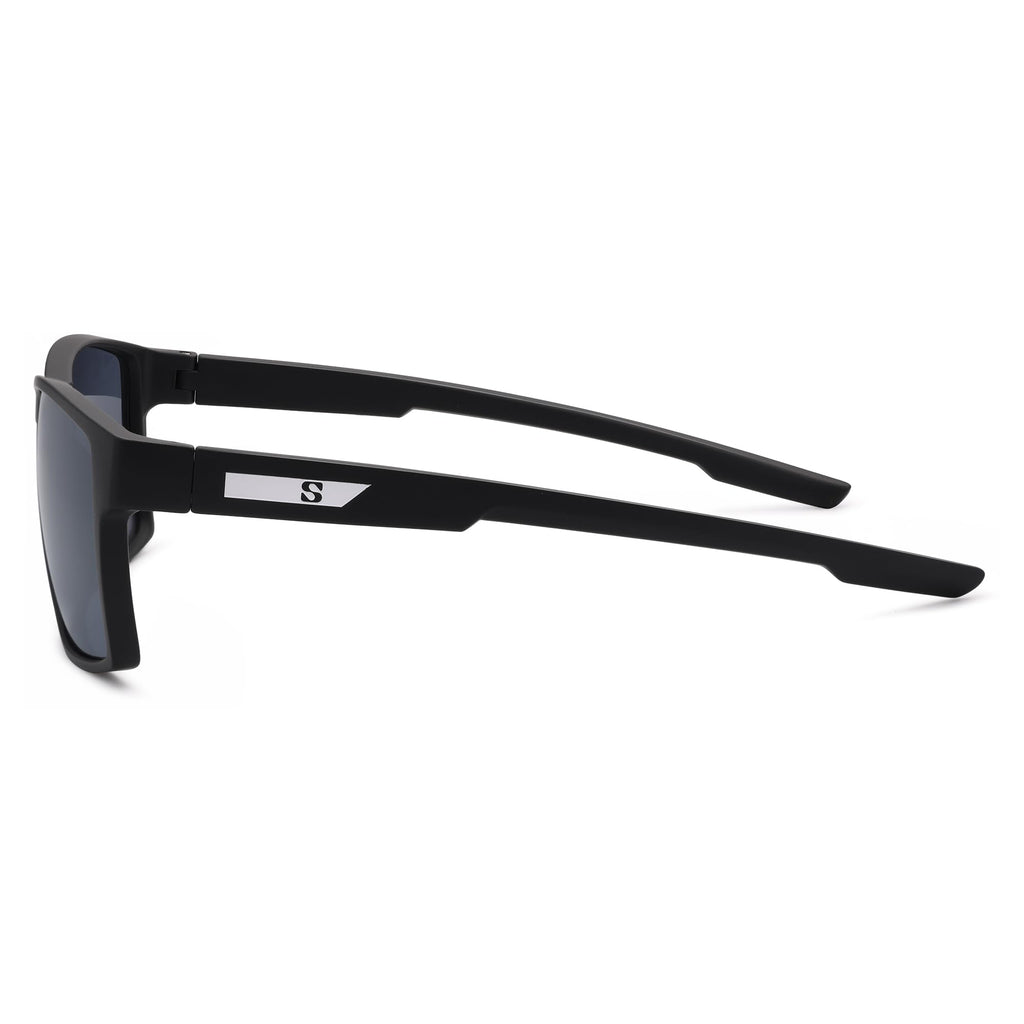 SOJOS Polarized Sunglasses for Driving, Outdoor Sports - Square UV Protection Shades Men Women, Matte Black/Grey