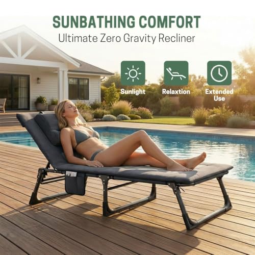 Mopaicot Folding Camping Cot with Adjustable Backrest, Pillow & Velvet Fabric