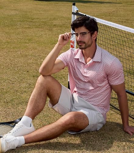 Lexiart Men's Golf Polo Shirt Short Sleeve Slim Fit Quick Dry Pink X-Large