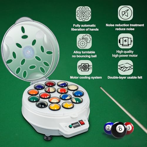 HEIOOM White Pool Ball Cleaner & Polishing Machine for 16 Billiard & Snooker Balls