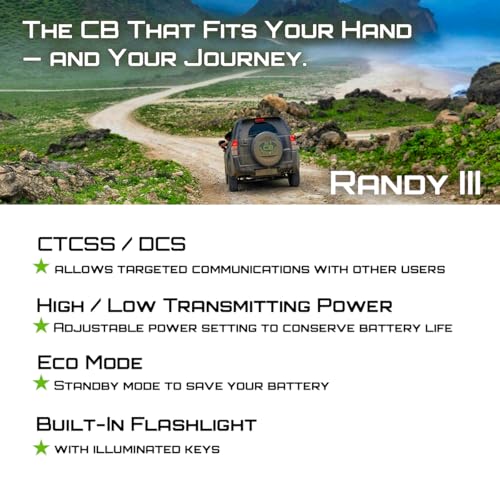 President Randy III FCC Handheld CB Radio with P Channels, 7-Color Display & VOX - Model TXUS722