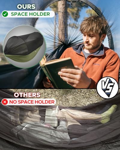 Green Camping Hammock with Spacious Net for Solo & Double Outdoor Indoor