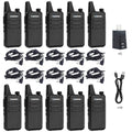 10 Pack Rechargeable Walkie Talkies for Adults Long Range Two-Way Radios with Earpieces