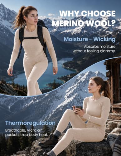 Iguana Women's Merino Wool Base Layer Set Active Thermals Medium 190-Oatmeal