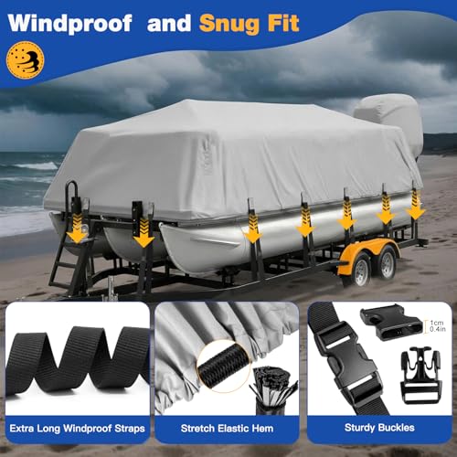 YimSting Waterproof 1200D Pontoon Boat Cover 22-24 ft Gray, Fits Up to 8.5 ft Beam