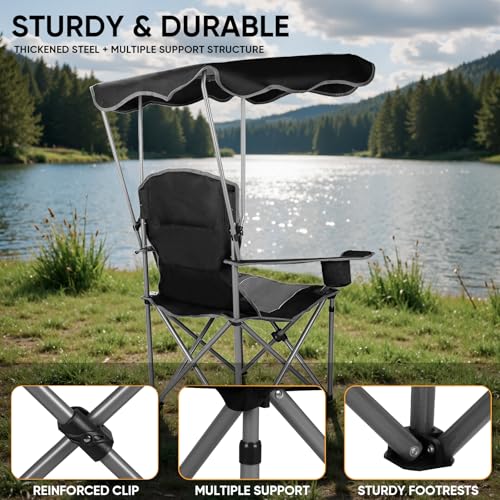 Folding Camping Chair with Canopy Shade - Portable Outdoor Beach & Travel Seat