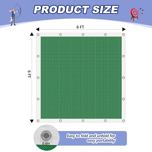 Green 6x6 ft Heavy Duty Archery Backstop Net for Backyard & Indoor Practice