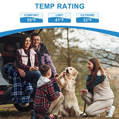 Agemore Double Sleeping Bag for 2 Persons - Blue Flannel Camping Bed