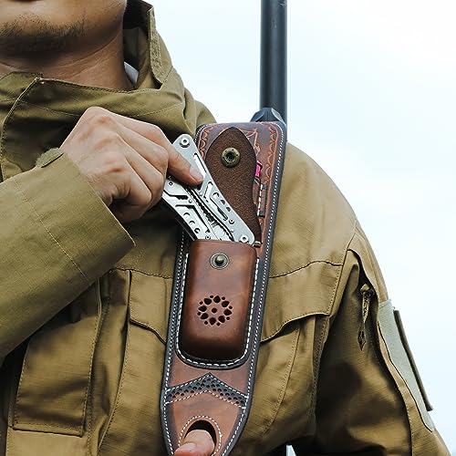 TOURBON Leather Rifle Sling with Pouch & Black Swivels - Ammo Holder & Hunting Accessory