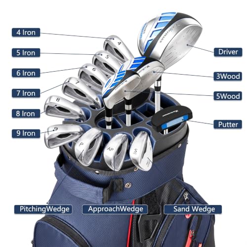 XDriveMax 14-Way Molded Lock Top Golf Cart Bag - Blue, Silent Club Organizer
