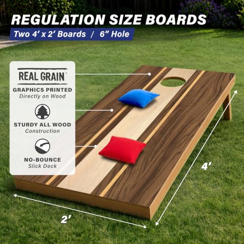 Walnut Cornhole Boards Set - Regulation Size 4x2 ft Wooden Lawn Game