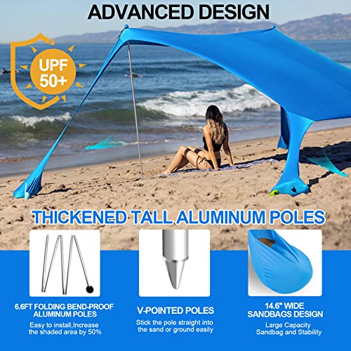 Buheco 10x10ft Blue Beach Tent Sun Shelter with 4 Sandbags, UV Waterproof Canopy