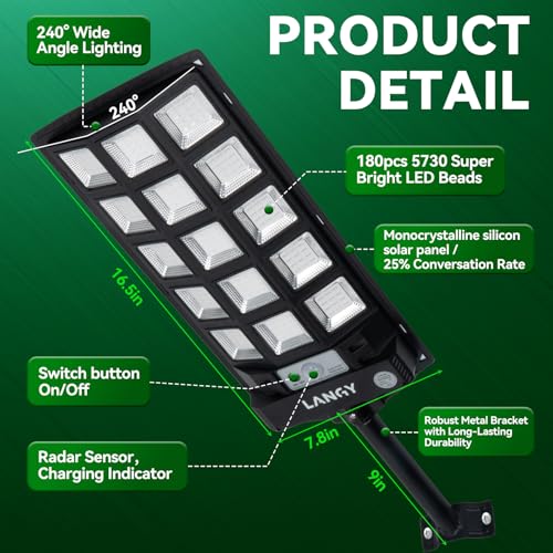 LANGY 12000LM Green Solar Hog Lights 2-Pack for Night Hunting with Remote & Bracket