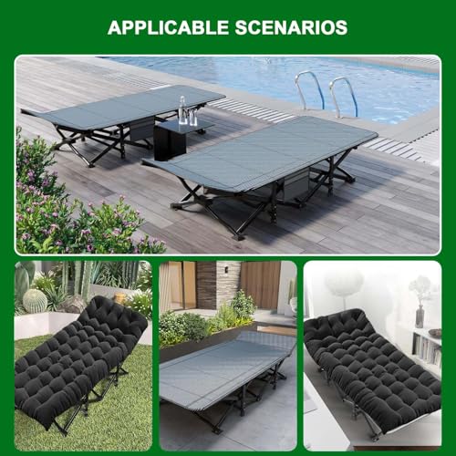 Portable Camping Cot with Removable Pad & Storage Pocket - Black - 28" Wide