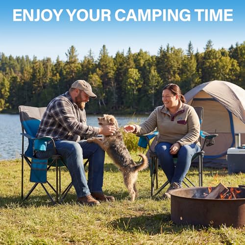 Blue Oversized Camping Chairs 2-Pack with Padded Seats & Cup Holders - Heavy Duty Folding Outdoor Lounge Chairs
