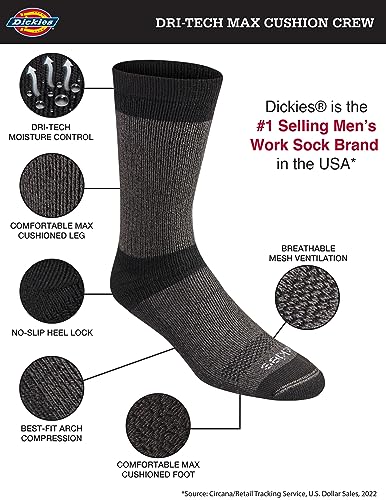 Dickies Men's Dri-Tech Moisture Control Max Crew Socks 6 Pairs - Brown Blue Grey Large Variation