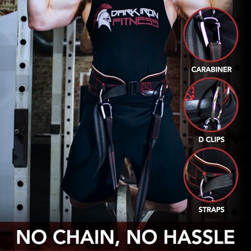 Dark Iron Fitness Red/Black Padded Leather Dip Belt - Heavy Duty Support up to 270lbs