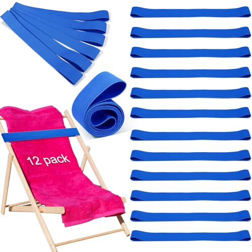 Jexine 12 Pcs Blue Towel Bands Clips for Beach & Cruise - Stretchable Chair Straps