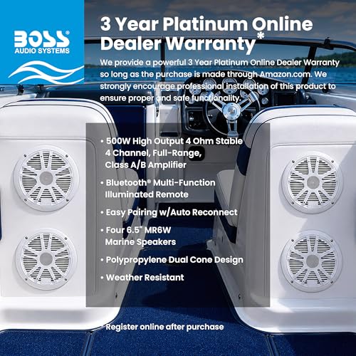 Boss ASK904B.64 Marine Bluetooth 6.5-Inch Speaker & Amplifier Package - 4-Piece System