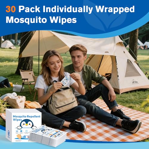 Natural Mosquito Repellent Wipes 30 pcs DEET-Free Travel Insect Repellent